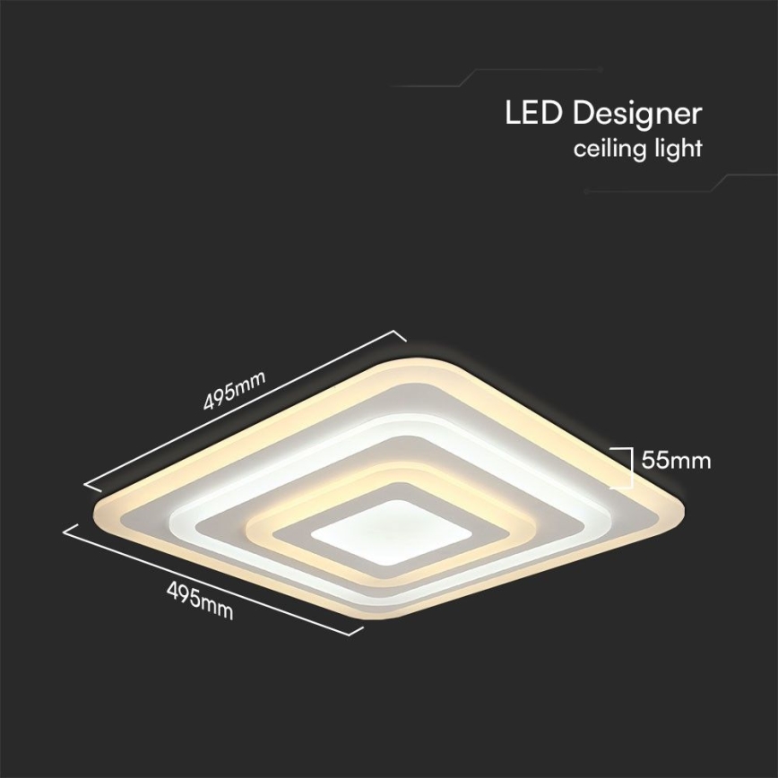 LED Dimbar taklampa LED/77W/230V 3000-6500K 49,5x49,5 cm + fjärrkontroll