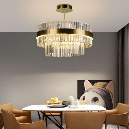LED Dimbart kristallkrona på stång LED/80W/230V 3000-6500K guld + fjärrkontroll