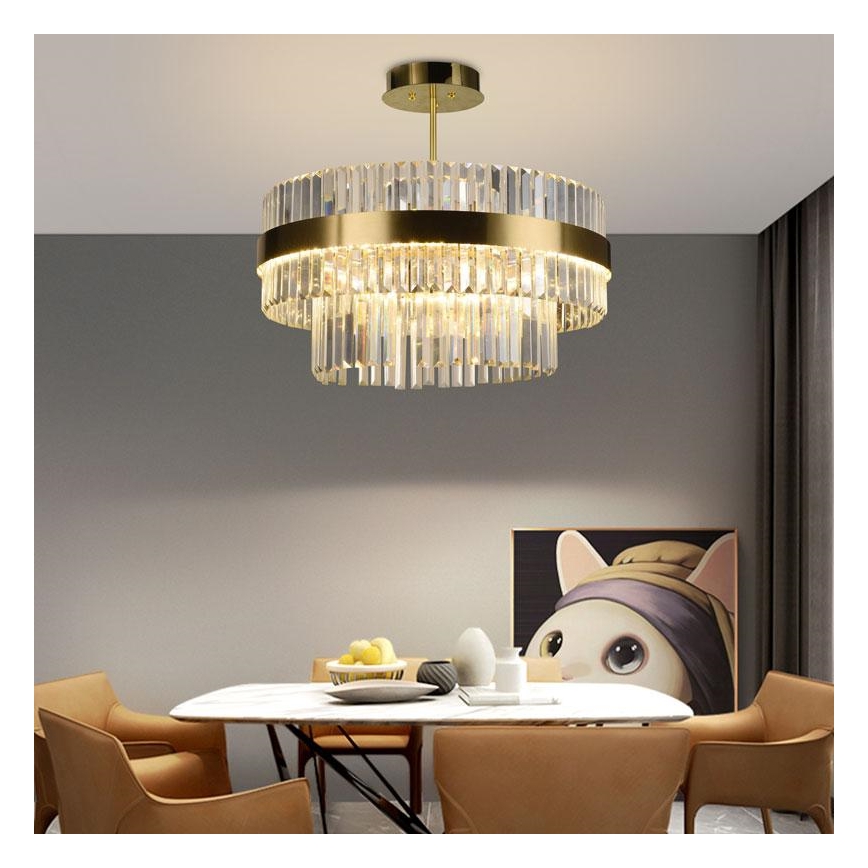 LED Dimbart kristallkrona på stång LED/80W/230V 3000-6500K guld + fjärrkontroll