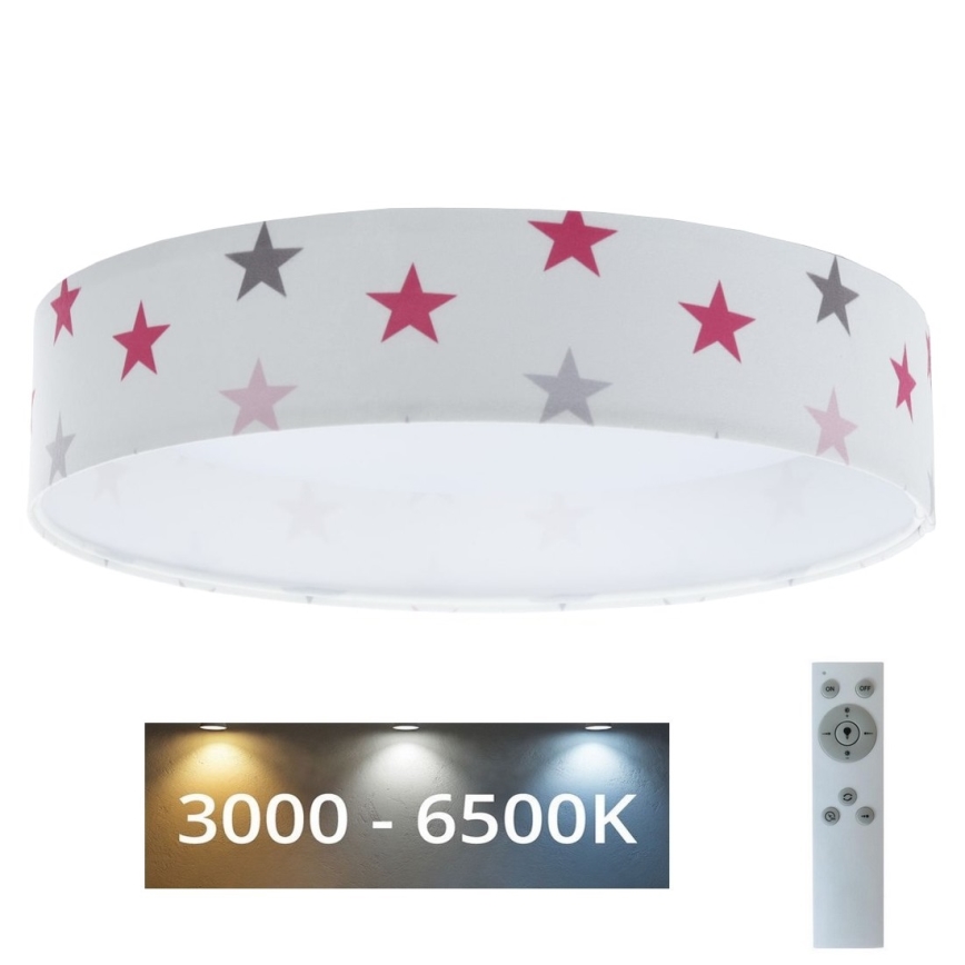 LED Dimbar taklampa SMART GALAXY KIDS LED/24W/230V 3000-6500K stjärnor vit/rosa/grå + fjärrkontroll