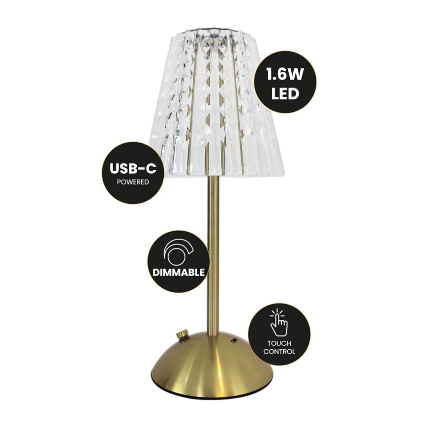 LED Dimbar touch uppladdningsbar bordslampa ELBA LED/1,6W/800 mAh 3000/4000/6000K guld/genomskinlig