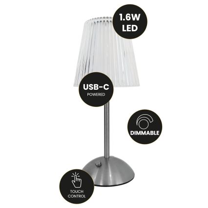 LED Dimbar touch uppladdningsbar bordslampa ELBA LED/1,6W/800 mAh matt krom/genomskinlig