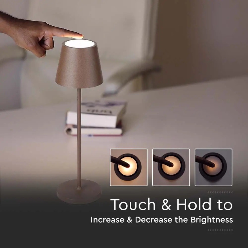 LED Dimbar touch uppladdningsbar bordslampa LED/2W/5V 4400 mAh 3000K IP54 brun