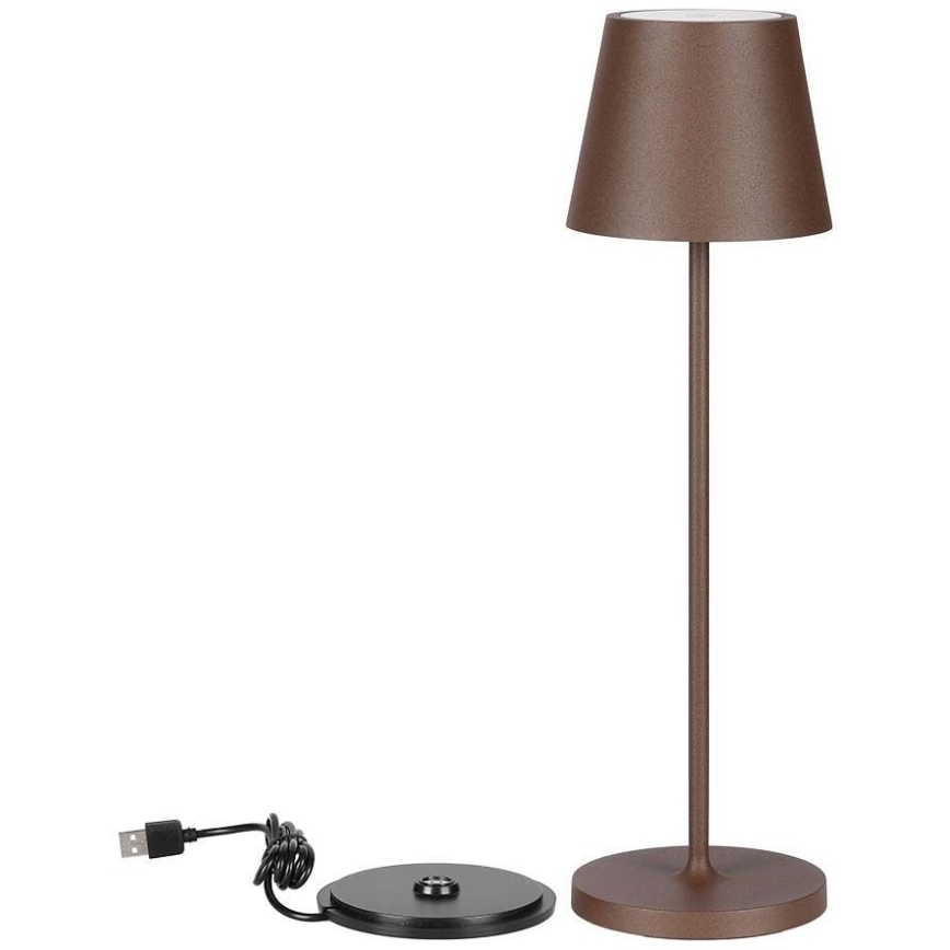 LED Dimbar touch uppladdningsbar bordslampa LED/2W/5V 4400 mAh 3000K IP54 brun