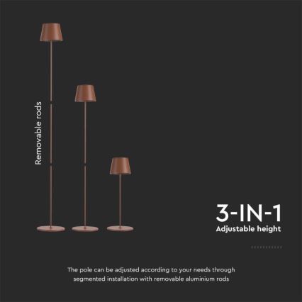 LED Dimbar uppladdningsbar golvlampa 03.01.2001 LED/4W/5V 4400 mAh 3000K IP54 brun