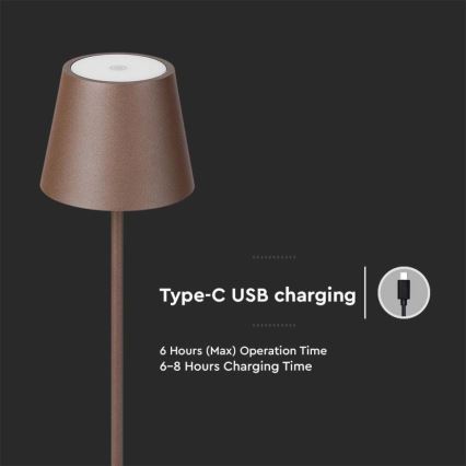 LED Dimbar uppladdningsbar golvlampa 03.01.2001 LED/4W/5V 4400 mAh 3000K IP54 brun