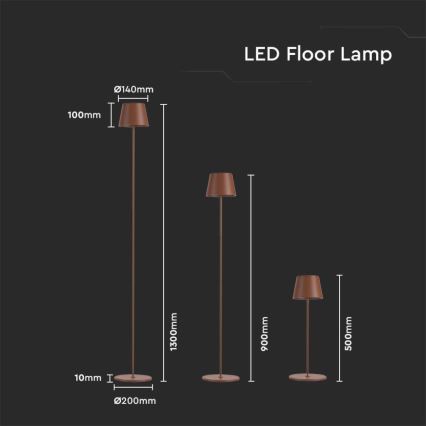 LED Dimbar uppladdningsbar golvlampa 03.01.2001 LED/4W/5V 4400 mAh 3000K IP54 brun