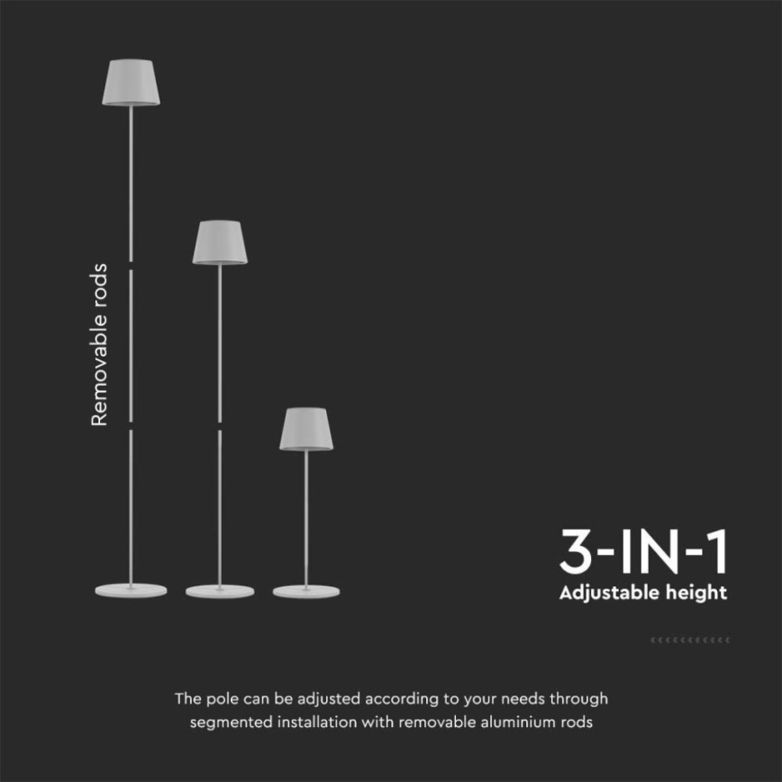 LED Dimbar uppladdningsbar golvlampa 03.01.2001 LED/4W/5V 4400 mAh 3000K IP54 vit