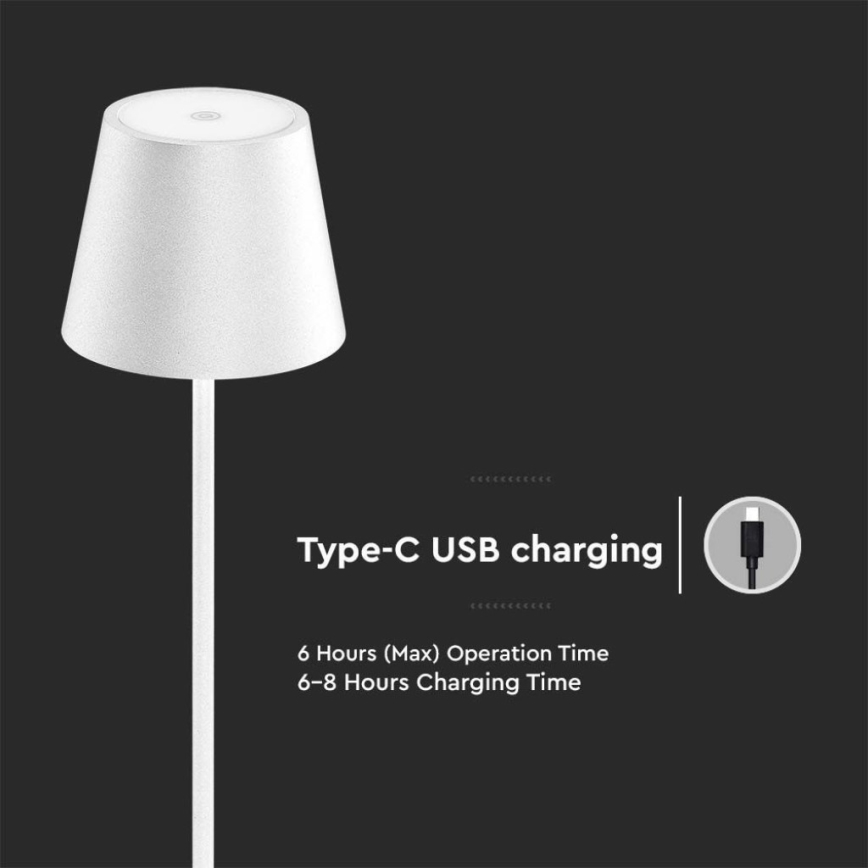 LED Dimbar uppladdningsbar golvlampa 03.01.2001 LED/4W/5V 4400 mAh 3000K IP54 vit