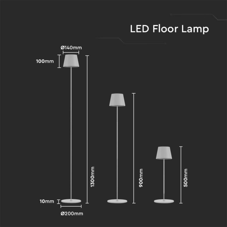 LED Dimbar uppladdningsbar golvlampa 03.01.2001 LED/4W/5V 4400 mAh 3000K IP54 vit
