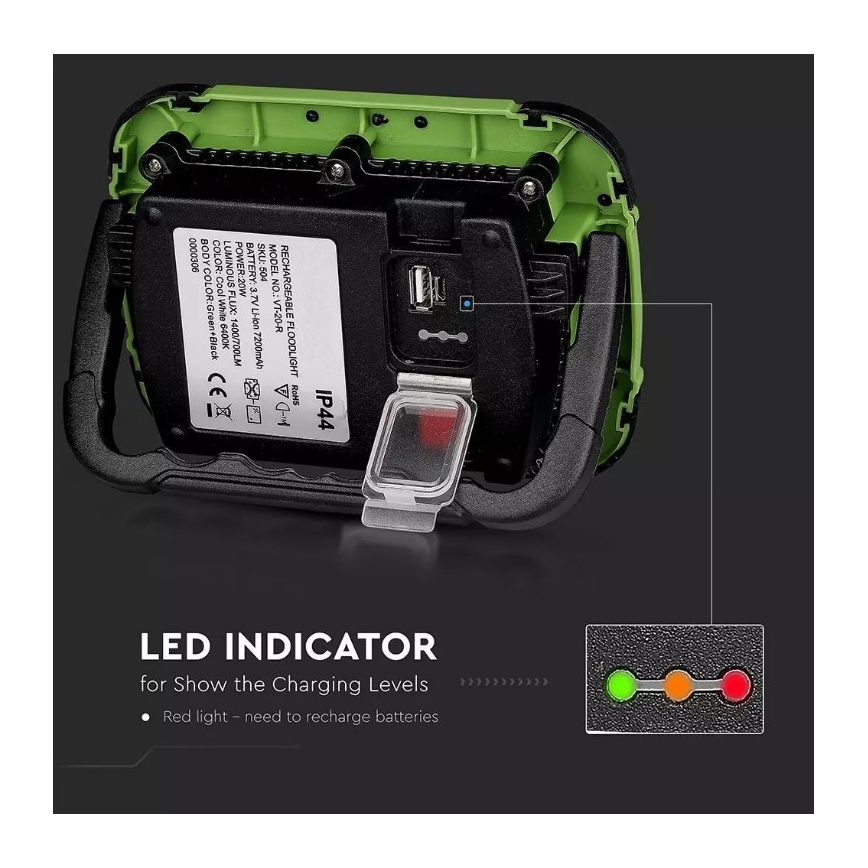 LED Dimbar uppladdningsbar strålkastare SAMSUNG CHIP + SOS funktion 20W/3,7V/USB IP44