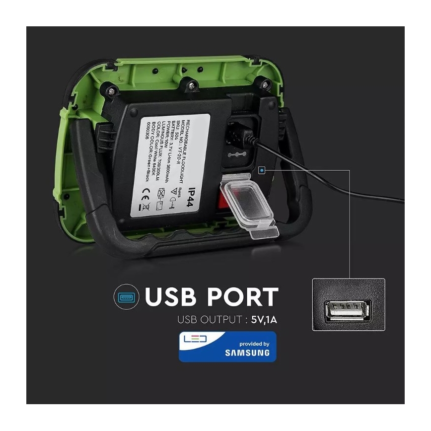 LED Dimbar uppladdningsbar strålkastare SAMSUNG CHIP + SOS funktion 20W/3,7V/USB IP44