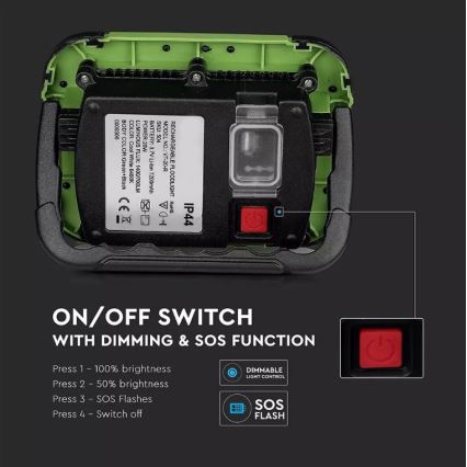 LED Dimbar uppladdningsbar strålkastare SAMSUNG CHIP + SOS funktion 20W/3,7V/USB IP44
