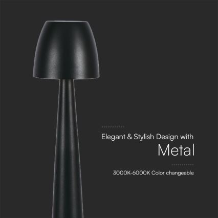 LED Dimbar uppladdningsbar touch bordslampa LED/3W/5V 3000-6000K 1800 mAh svart