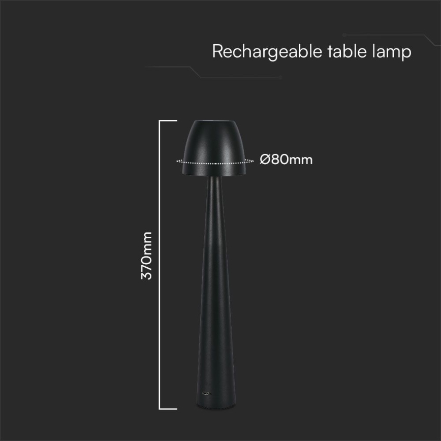 LED Dimbar uppladdningsbar touch bordslampa LED/3W/5V 3000-6000K 1800 mAh svart