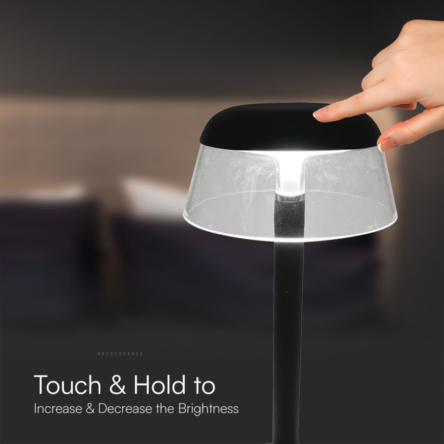 LED Dimbar uppladdningsbar touch bordslampa LED/3W/5V 3000-6000K 1800 mAh svart