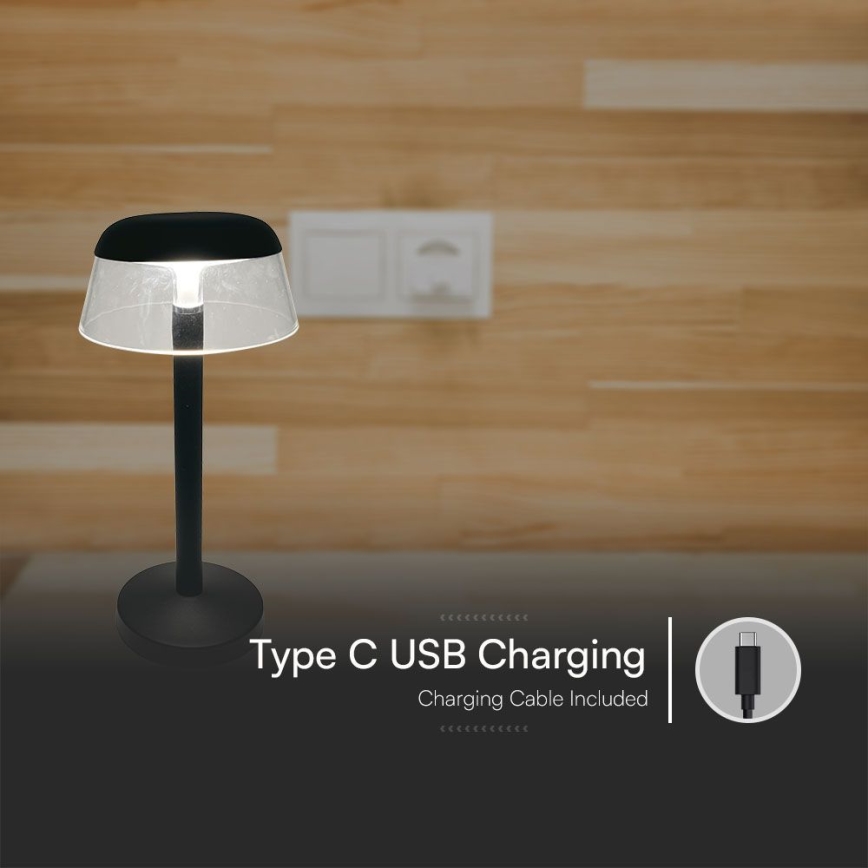 LED Dimbar uppladdningsbar touch bordslampa LED/3W/5V 3000-6000K 1800 mAh svart