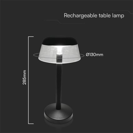 LED Dimbar uppladdningsbar touch bordslampa LED/3W/5V 3000-6000K 1800 mAh svart