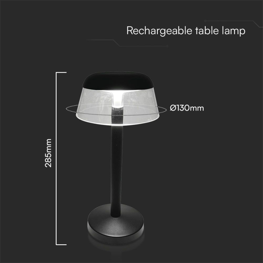 LED Dimbar uppladdningsbar touch bordslampa LED/3W/5V 3000-6000K 1800 mAh svart