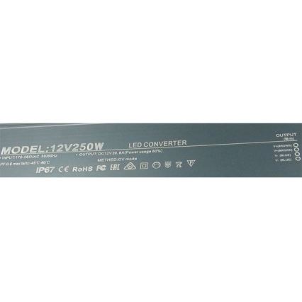 LED Elektrisk transformator 250W/12V IP67