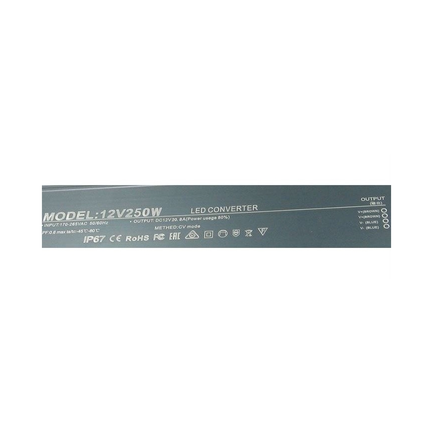 LED Elektrisk transformator 250W/12V IP67