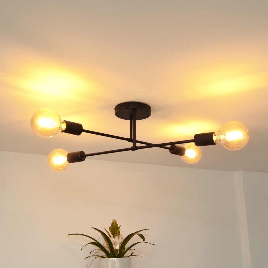 LED fäst ljuskrona CAMBRIDGE 4xE27/8W/230V svart