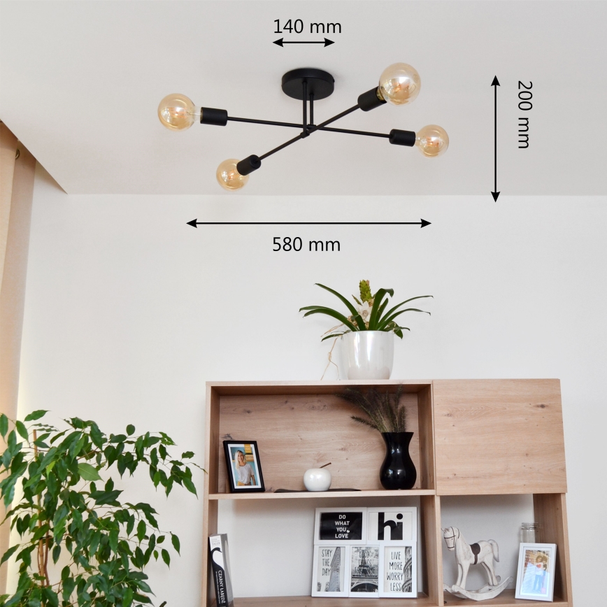 LED fäst ljuskrona CAMBRIDGE 4xE27/8W/230V svart