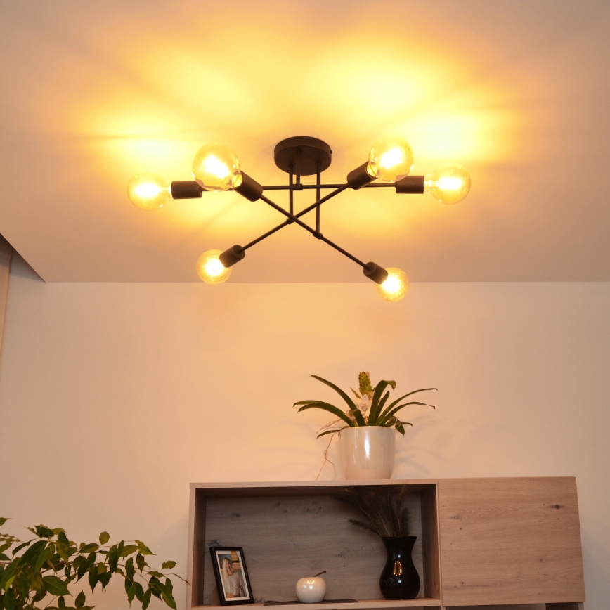 LED fäst ljuskrona CAMBRIDGE 6xE27/8W/230V svart