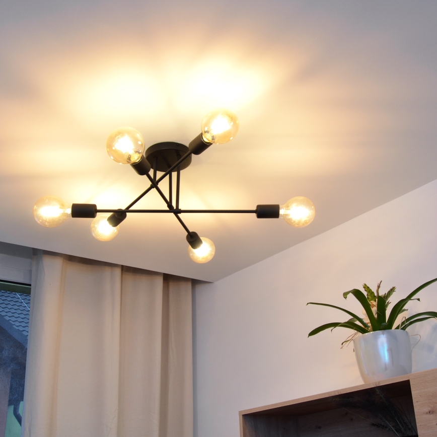 LED fäst ljuskrona CAMBRIDGE 6xE27/8W/230V svart