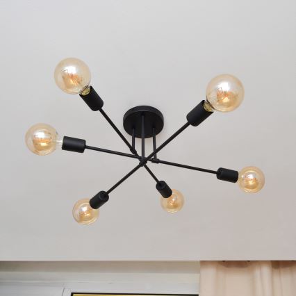 LED fäst ljuskrona CAMBRIDGE 6xE27/8W/230V svart