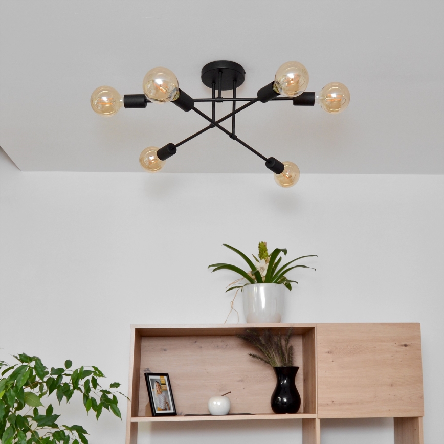 LED fäst ljuskrona CAMBRIDGE 6xE27/8W/230V svart