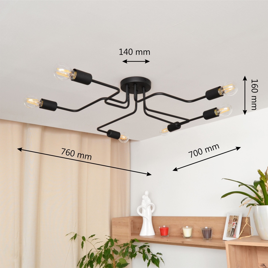 LED fäst ljuskrona TUBE 6xE27/15W/230V