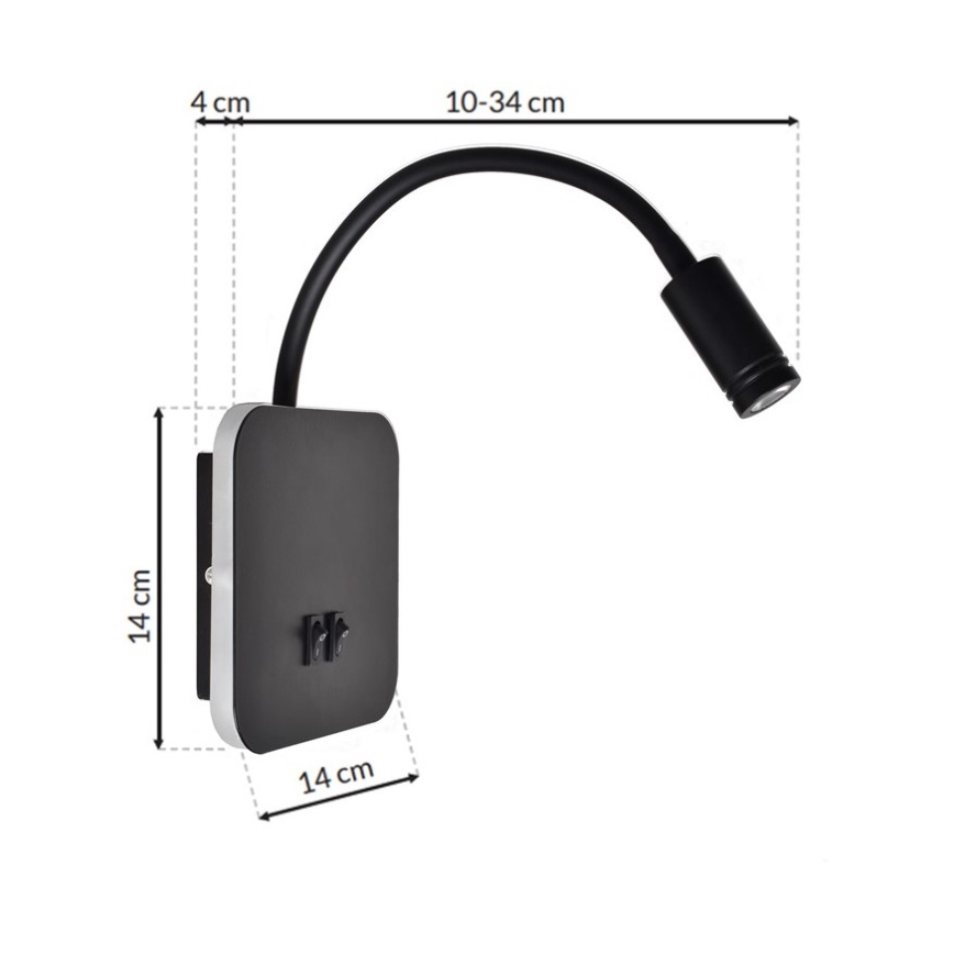 LED Flexibel vägglampa BASE 1xLED/8W+1xLED/2W/230V svart/silver