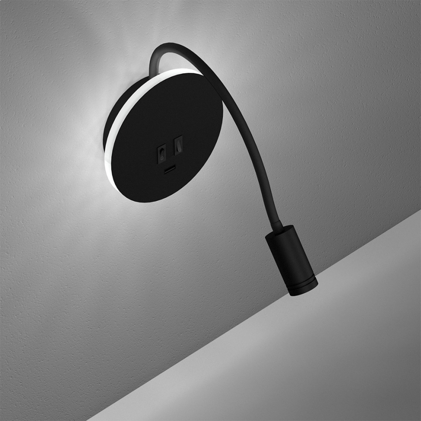 LED Flexibel vägglampa BASE 1xLED/8W+1xLED/2W/230V svart/silver