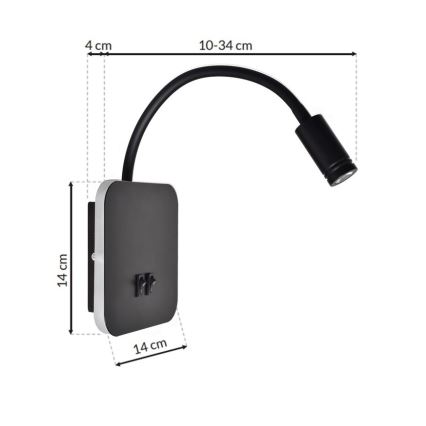 LED Flexibel wall liten lampa BASE 1xLED/8W+1xLED/2W/230V svart/silver