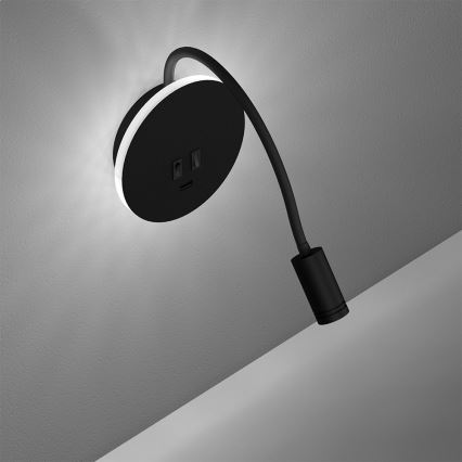 LED Flexibel wall liten lampa BASE 1xLED/8W+1xLED/2W/230V svart/silver