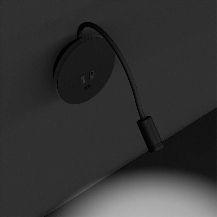 LED Flexibel wall liten lampa BASE 1xLED/8W+1xLED/2W/230V svart/silver
