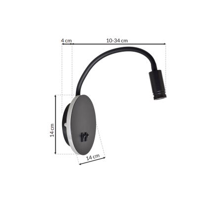 LED Flexibel wall liten lampa BASE 1xLED/8W+1xLED/2W/230V svart/silver
