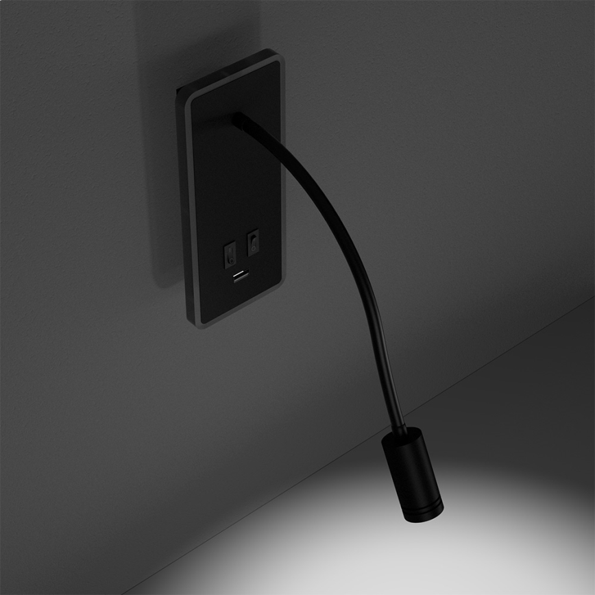 LED Flexibel wall liten lampa med USB BASE 1xLED/8W+1xLED/2W/230V svart