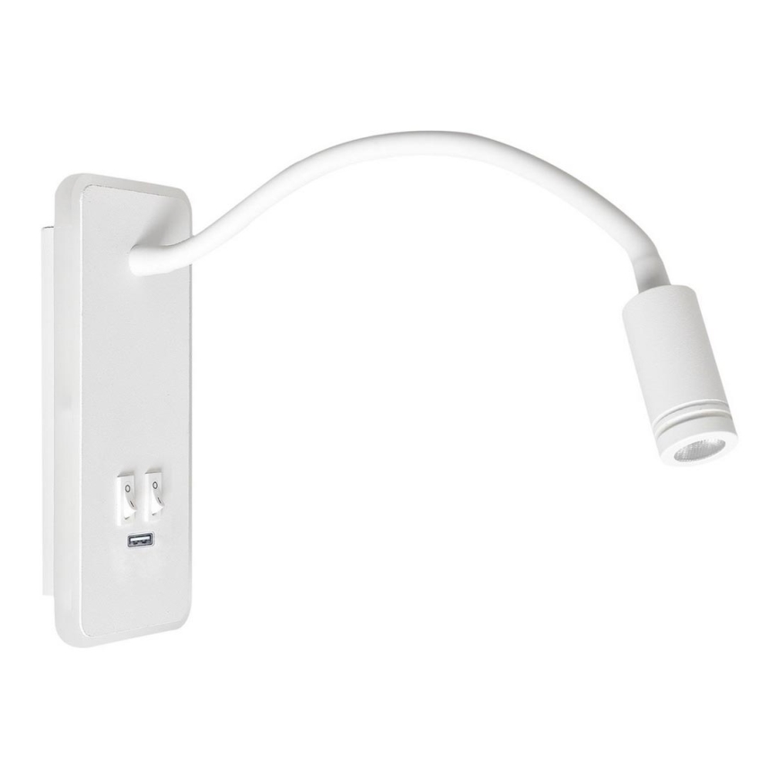 LED Flexibel wall liten lampa med USB BASE 1xLED/8W+1xLED/2W/230V vit