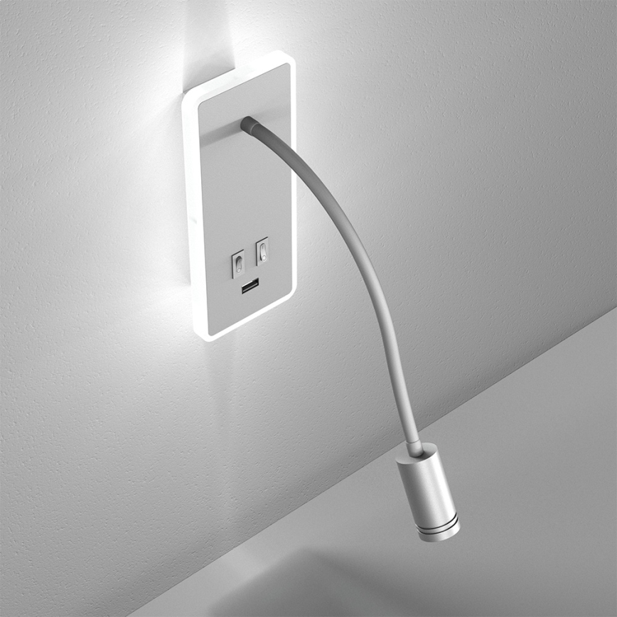 LED Flexibel wall liten lampa med USB BASE 1xLED/8W+1xLED/2W/230V vit