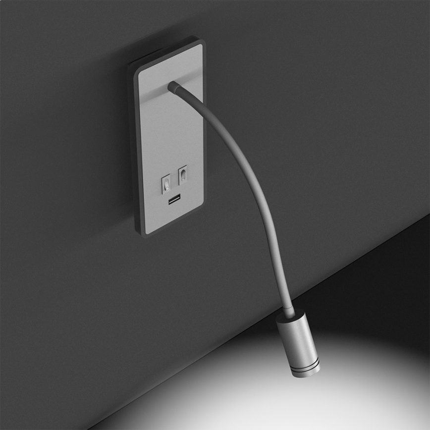 LED Flexibel wall liten lampa med USB BASE 1xLED/8W+1xLED/2W/230V vit