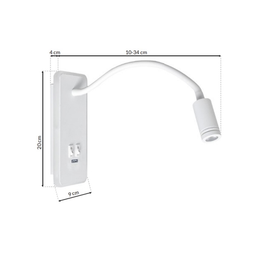LED Flexibel wall liten lampa med USB BASE 1xLED/8W+1xLED/2W/230V vit