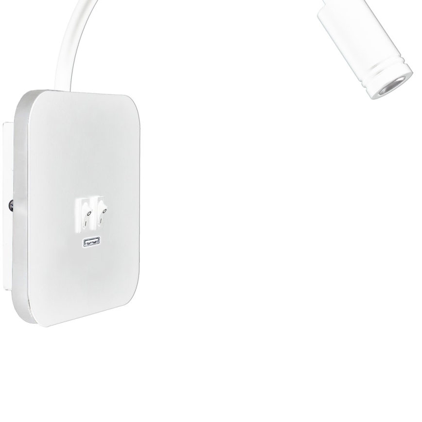 LED Flexibel wall liten lampa med USB BASE 1xLED/8W + 1xLED/2W/230V vit