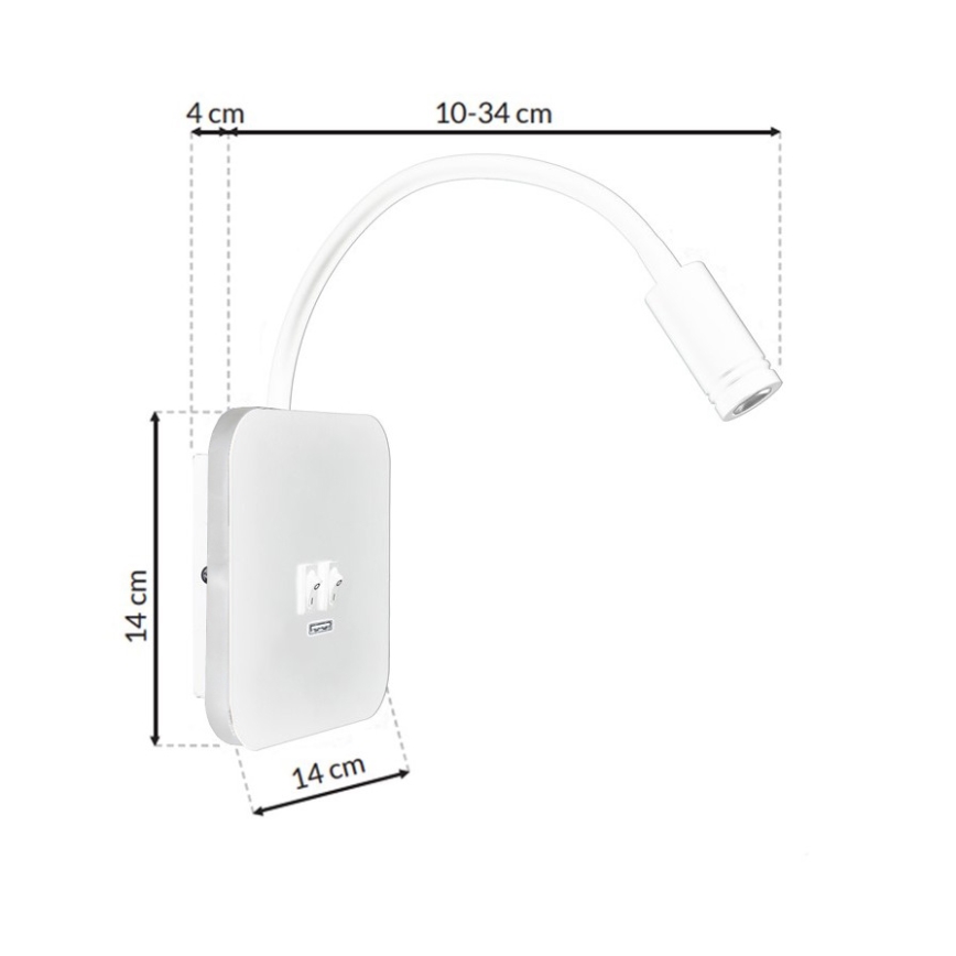 LED Flexibel wall liten lampa med USB BASE 1xLED/8W + 1xLED/2W/230V vit