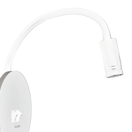 LED Flexibel wall liten lampa med USB BASE 1xLED/8W+1xLED/2W/230V vit/silver