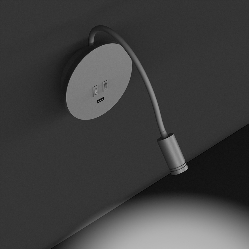 LED Flexibel wall liten lampa med USB BASE 1xLED/8W+1xLED/2W/230V vit/silver