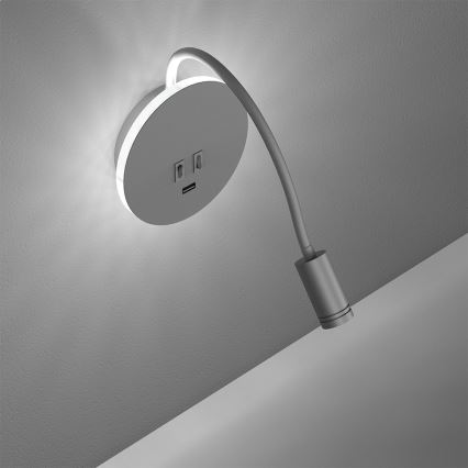 LED Flexibel wall liten lampa med USB BASE 1xLED/8W+1xLED/2W/230V vit/silver