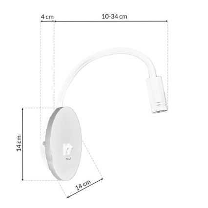LED Flexibel wall liten lampa med USB BASE 1xLED/8W+1xLED/2W/230V vit/silver