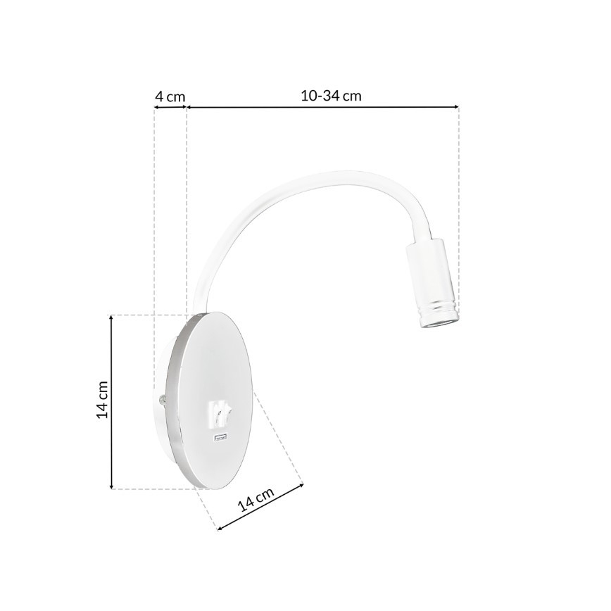 LED Flexibel wall liten lampa med USB BASE 1xLED/8W+1xLED/2W/230V vit/silver